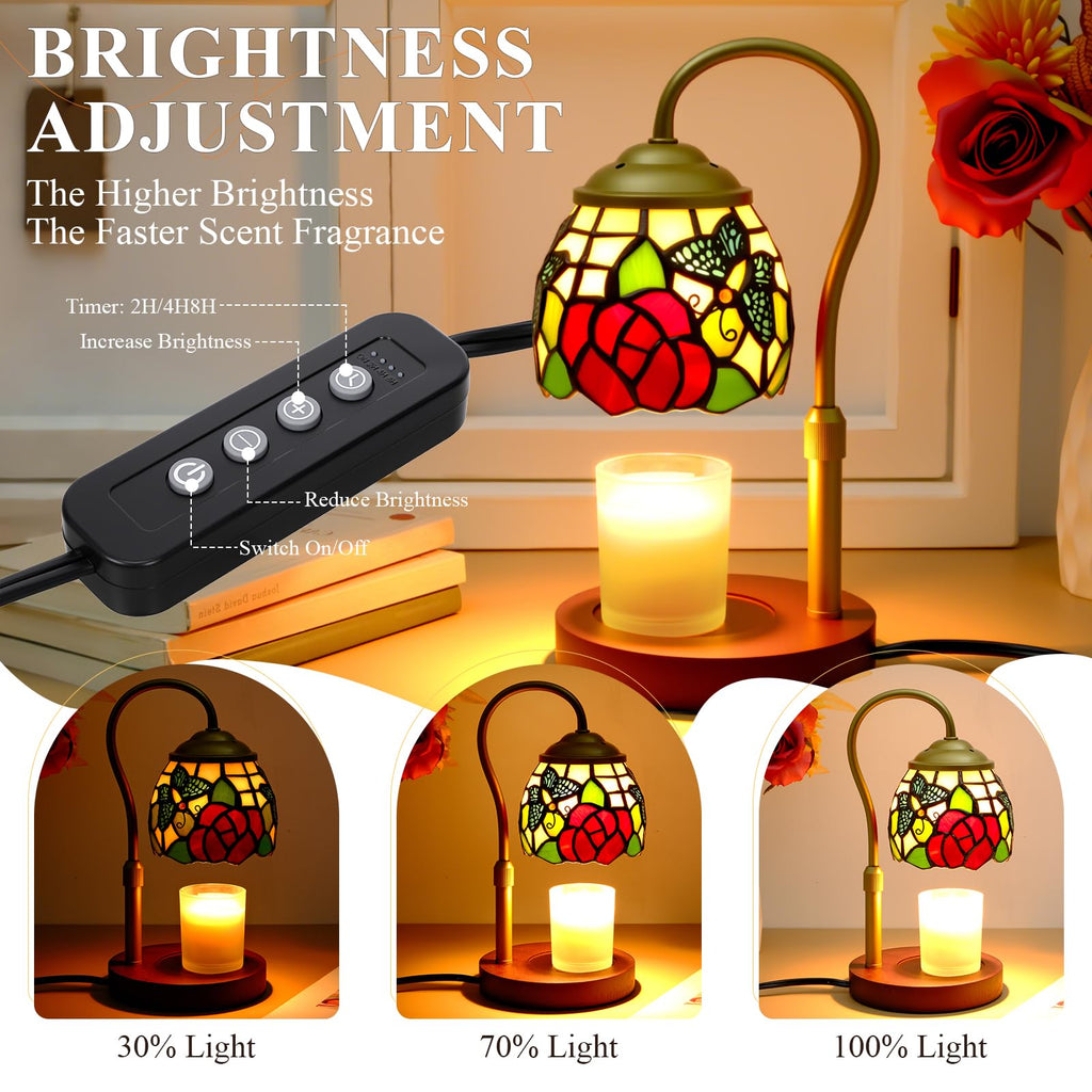 Candle Warmer Lamp with Timer Dimmer, Stained Glass, 2 Bulbs T957
