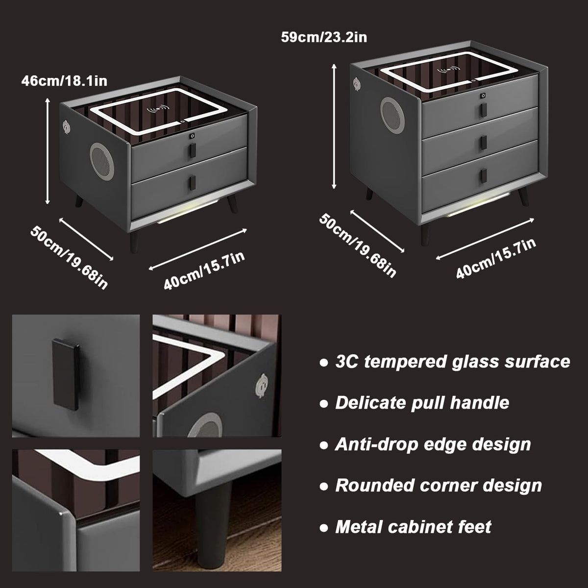 Orange 3 Drawer Nightstand with Wireless Charging and USB Port R92854