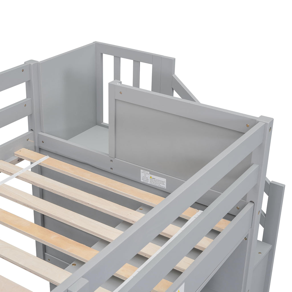 Twin Size Wood Loft Bed with Storage A53096