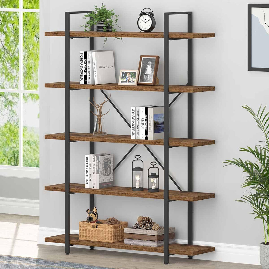 Rustic Brown 5 Shelf Wood Bookshelf K60026