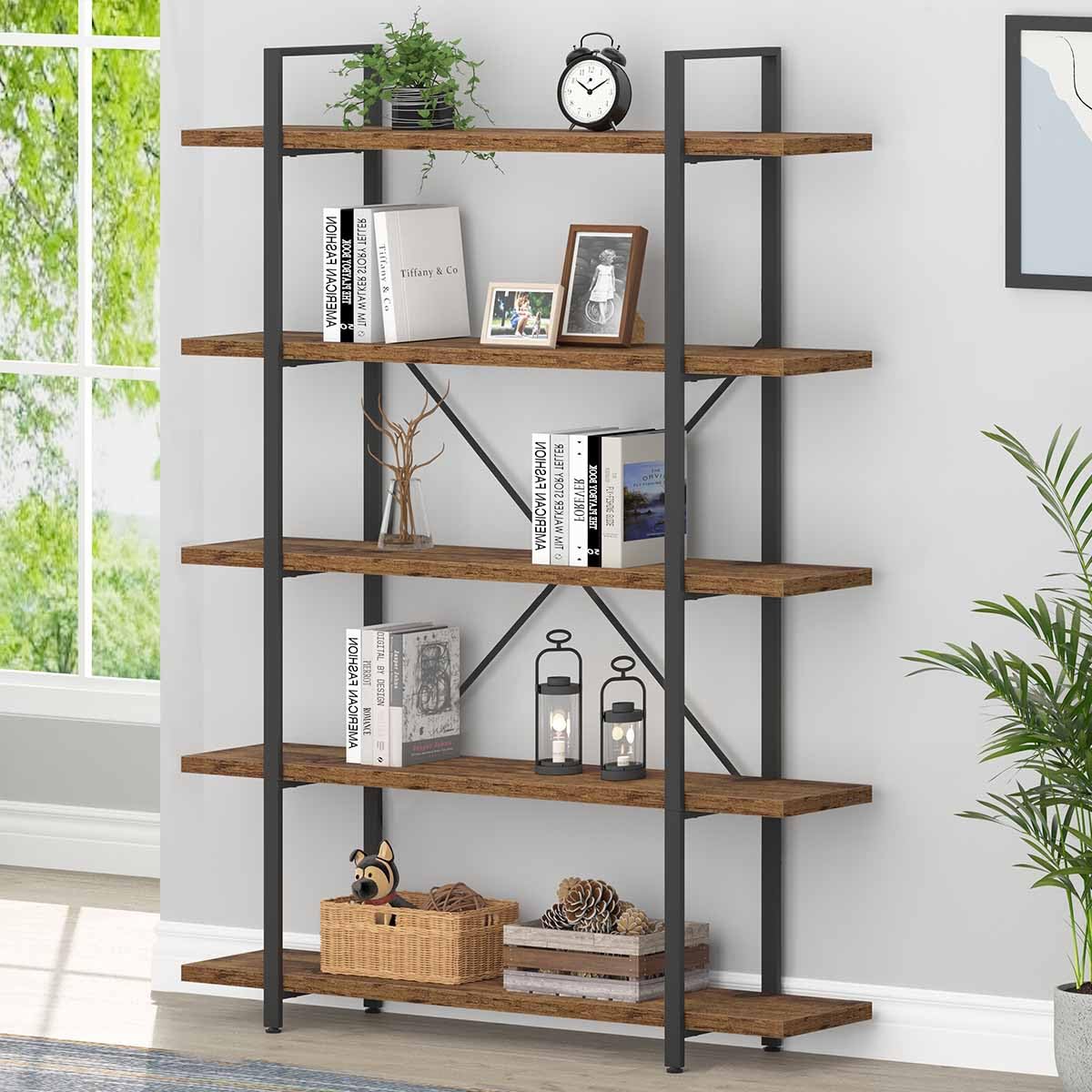 Rustic Brown 5 Shelf Wood Bookshelf K60026