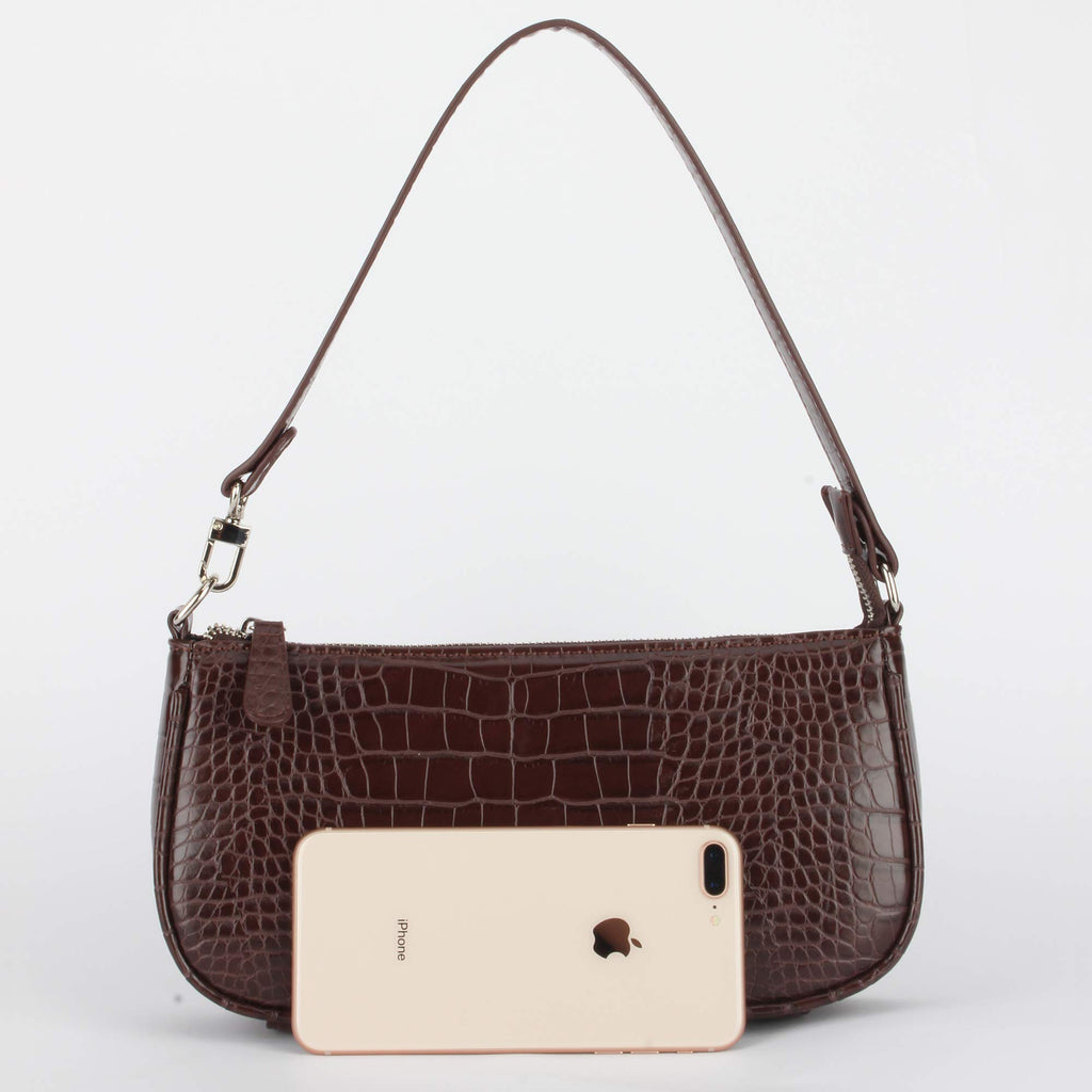 Crocodile Effect Faux Leather Clutch Shoulder Purse Handbag Y3493