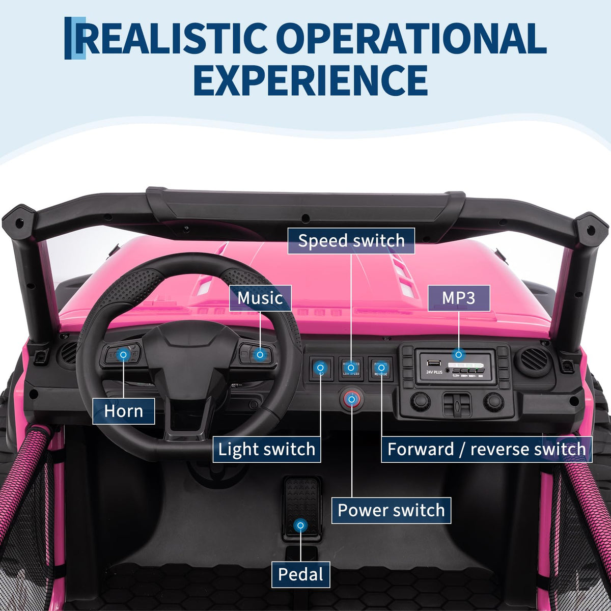 24V 4WD 2 Seater Ride on Car with Remote Control, Pink H9572