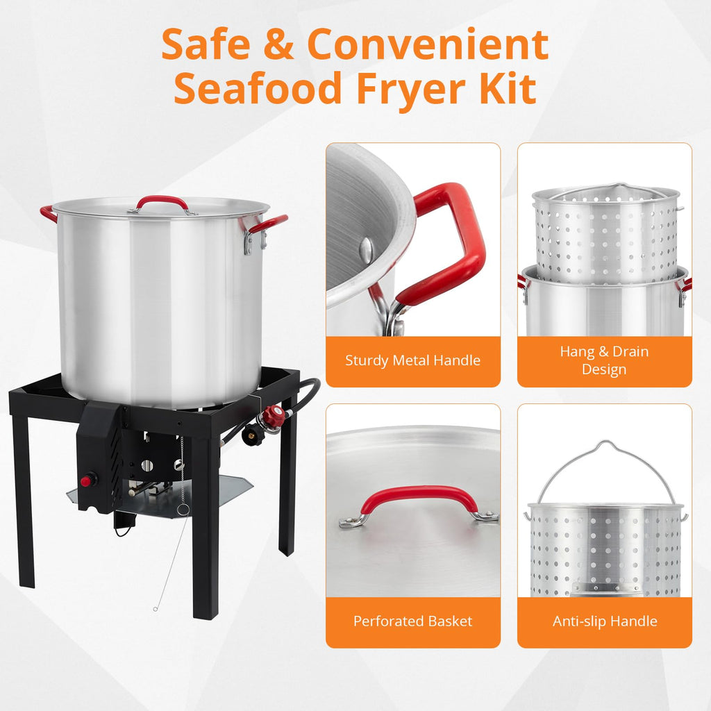 60QT Seafood Boil Pot with Strainer Basket and Propane Burner Stove G632