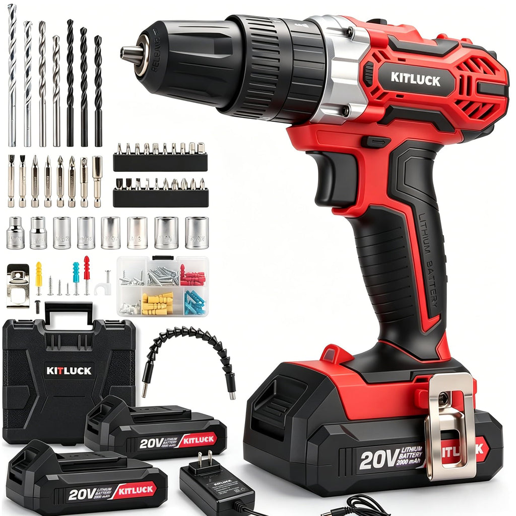 Cordless Drill Set 20V 2 Battery 44pcs Bits 3/8'' Chuck T797