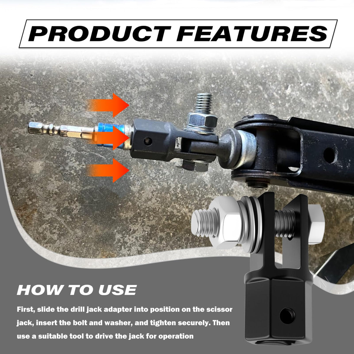 Scissor Jack Adapter for 1/2" Impact Drills or 13/16" Lug Wrench N66170