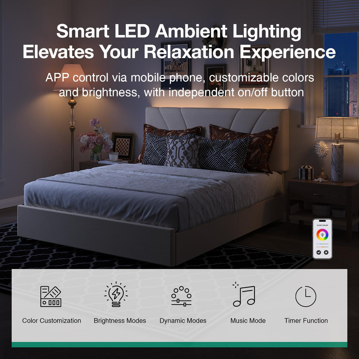 Beige Queen Bed Frame with Drawers F7677