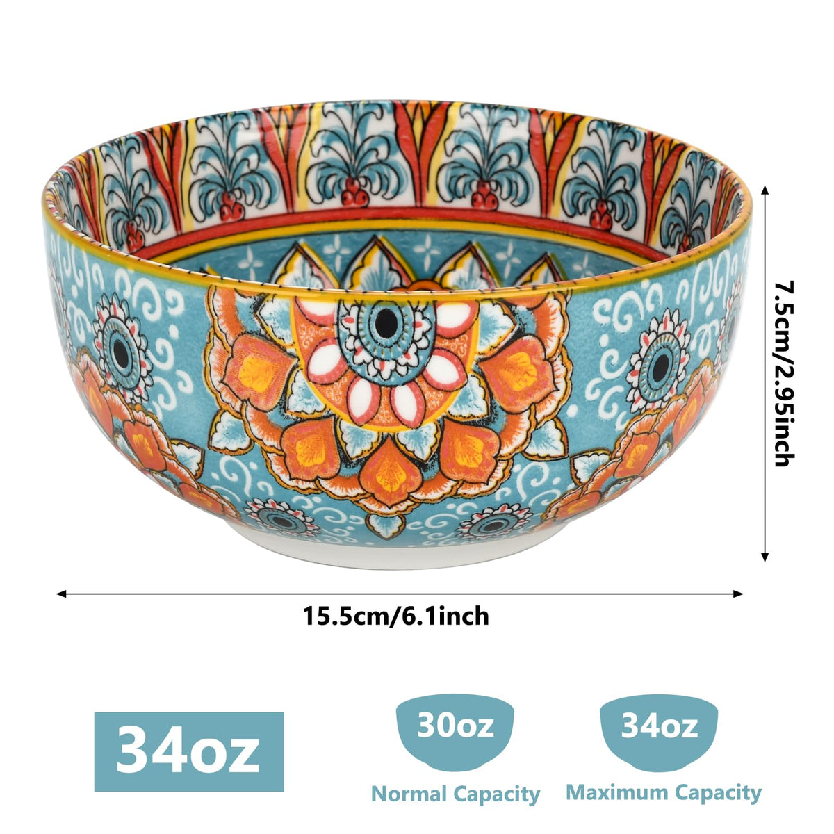 Set of 4 34oz Bohemian Ceramic Bowls V16212