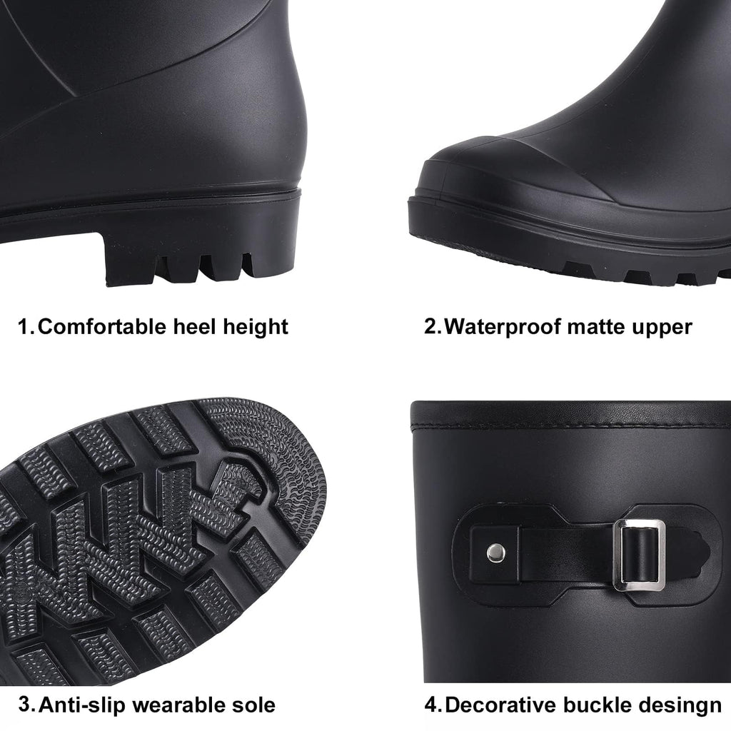 Mid Calf Waterproof Rain Boots with Buckle A3896