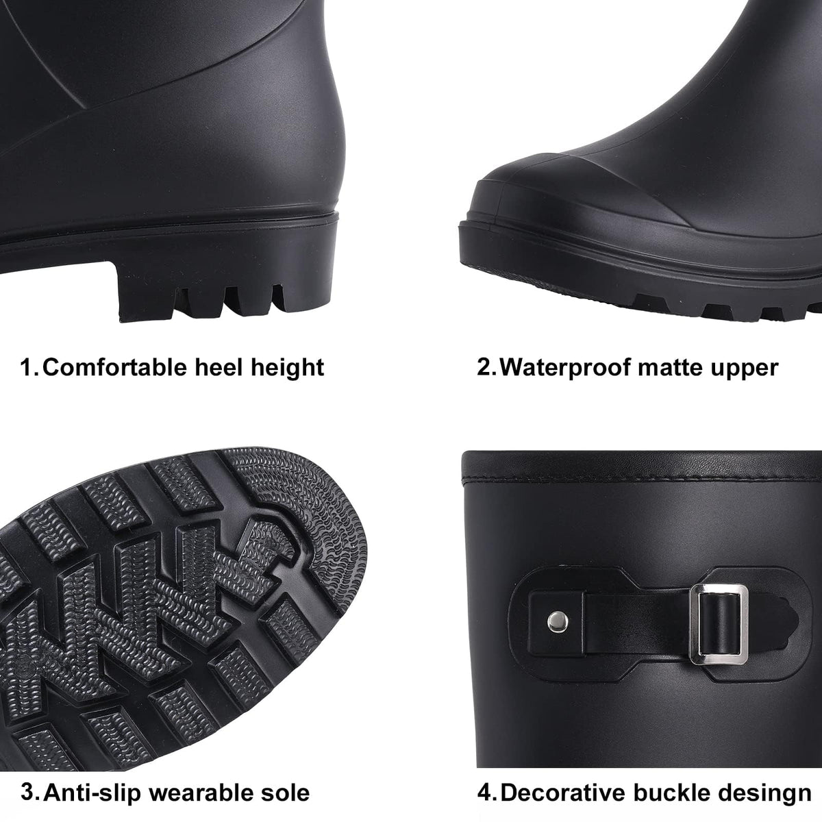 Mid Calf Waterproof Rain Boots with Buckle A3896