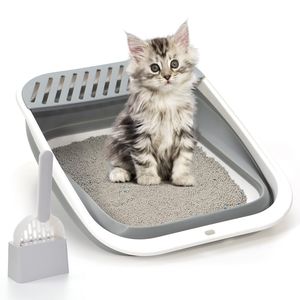 Foldable Height-Adjustable Cat Litter Box with Scoop C3691