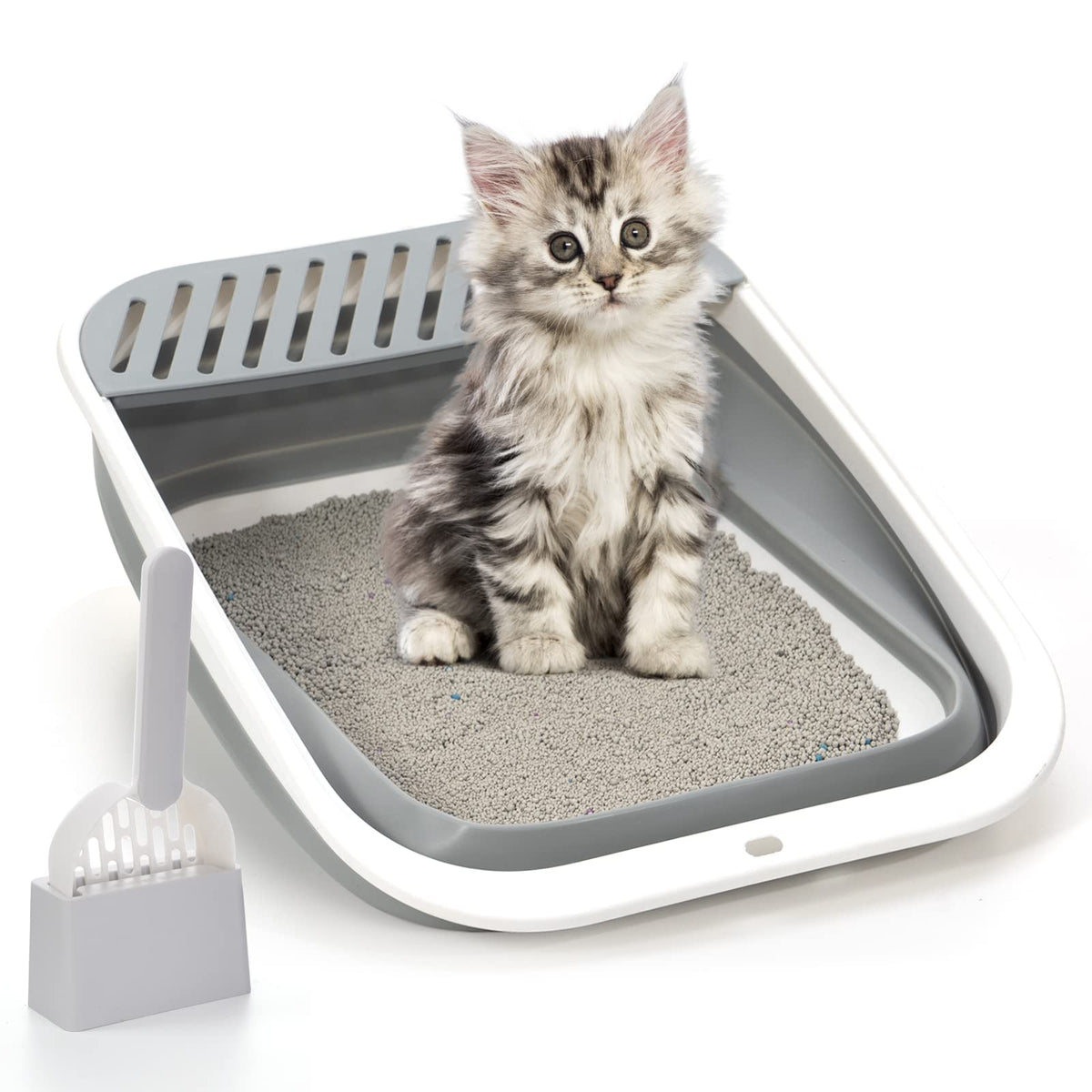 Foldable Height-Adjustable Cat Litter Box with Scoop C3691