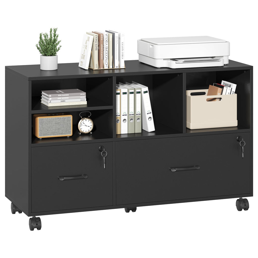Black 2 Drawer Wood Lateral File Cabinet with Lock K900