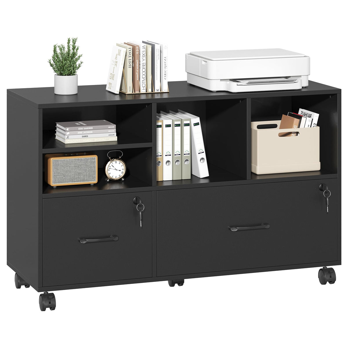 Black 2 Drawer Wood Lateral File Cabinet with Lock K900