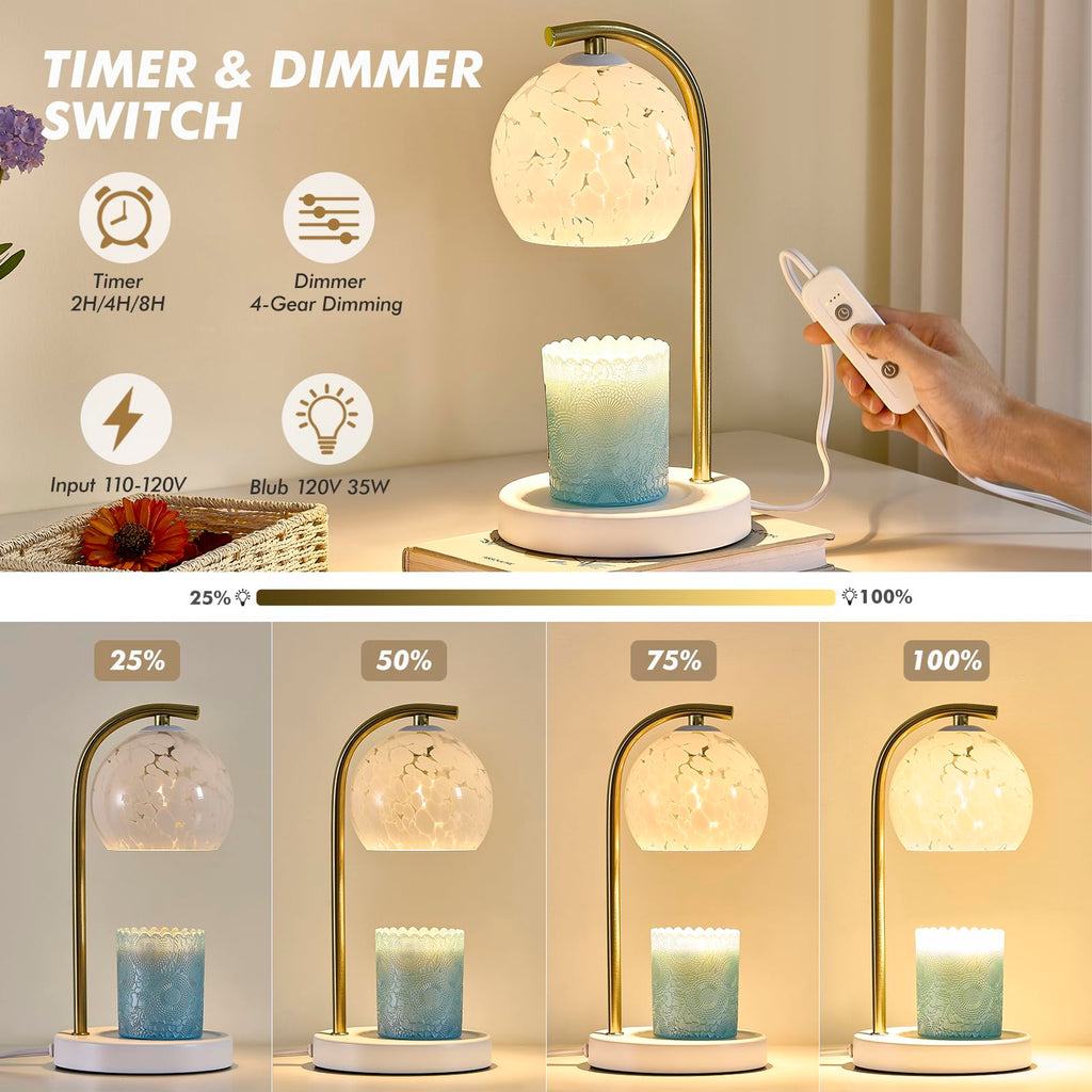 Dimmable Candle Warmer Lamp with Timer, 2 Bulbs, White O2056
