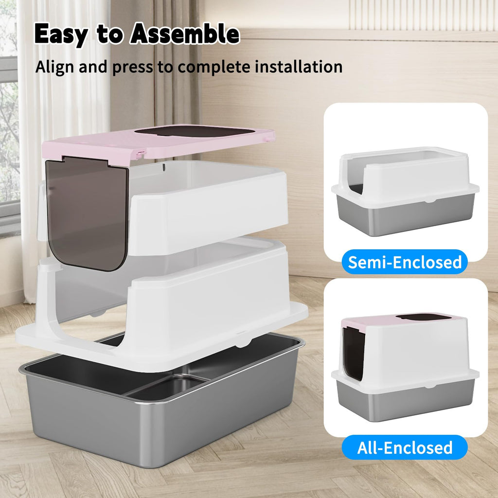 Stainless Enclosed High-Sided Covered Litter Box N627820