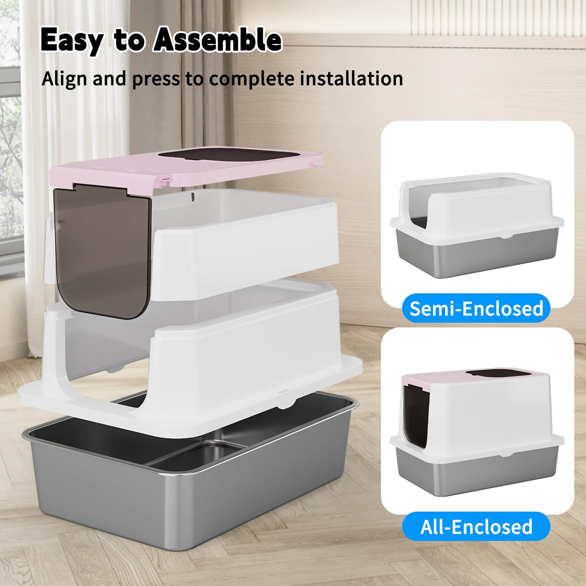 Stainless Enclosed High-Sided Covered Litter Box N627820