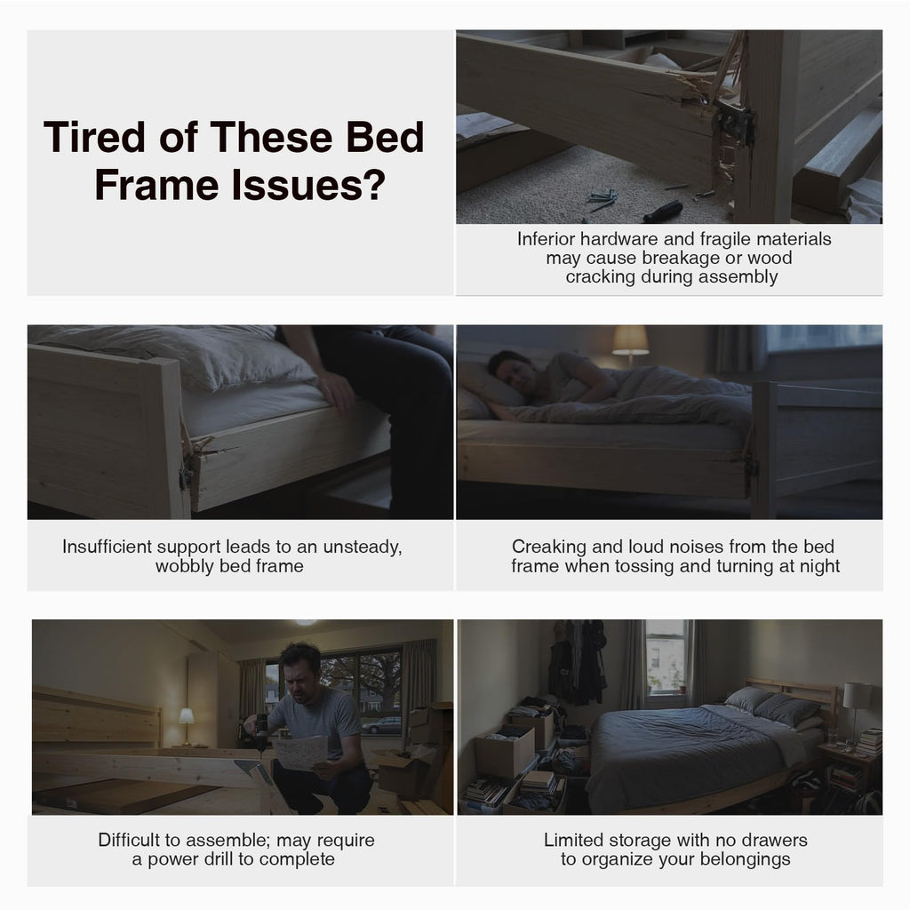 Beige Queen Bed Frame with Drawers F7677