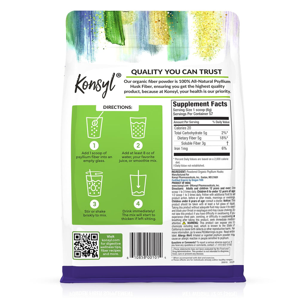 Organic Psyllium Husk Powder 12oz Unflavored Fiber Supplement G237