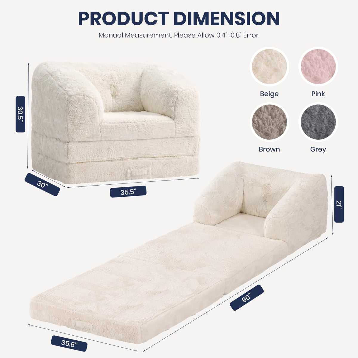 Convertible Folding Sofa Bed 2 in 1 Portable Floor Couch C96511