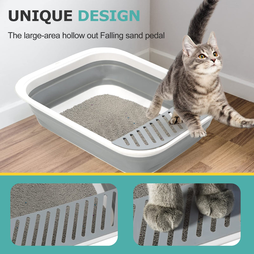 Foldable Height-Adjustable Cat Litter Box with Scoop C3691