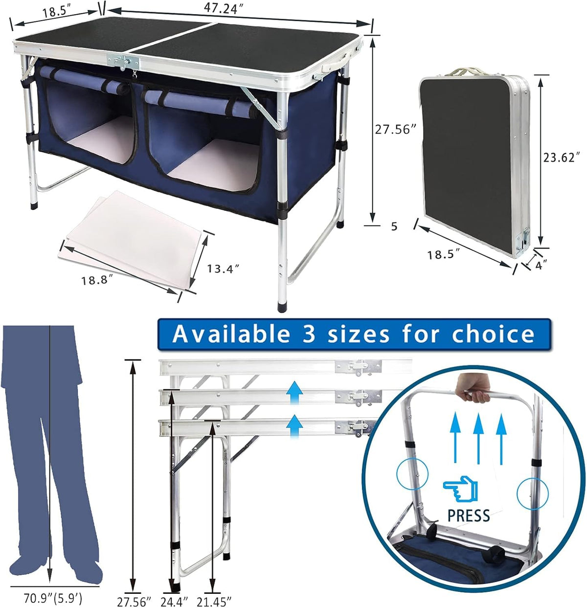 Folding Aluminum Camping Table with Storage Compartment Q521820