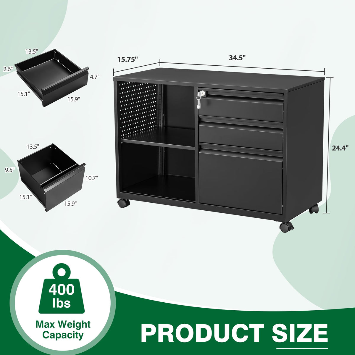 3 Drawer Metal File Cabinet with Lock and Shelves S3740