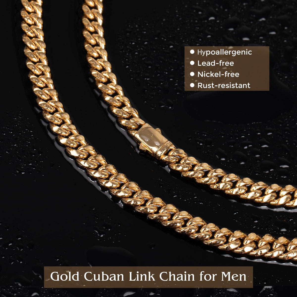 8mm Gold Cuban Link Chain 316L Stainless Steel Necklace D685210