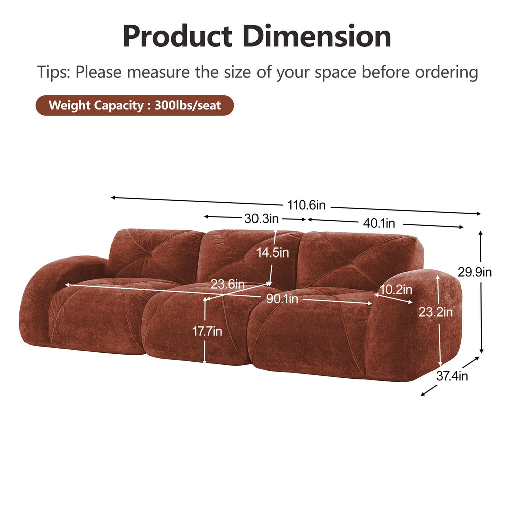 110" Orange Velvet Modular Sofa L6814