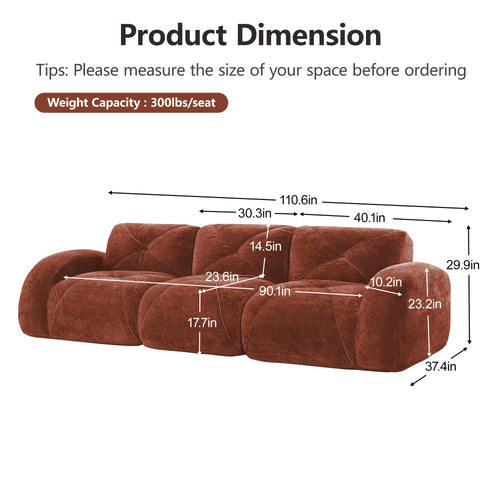 110" Orange Velvet Modular Sofa L6814