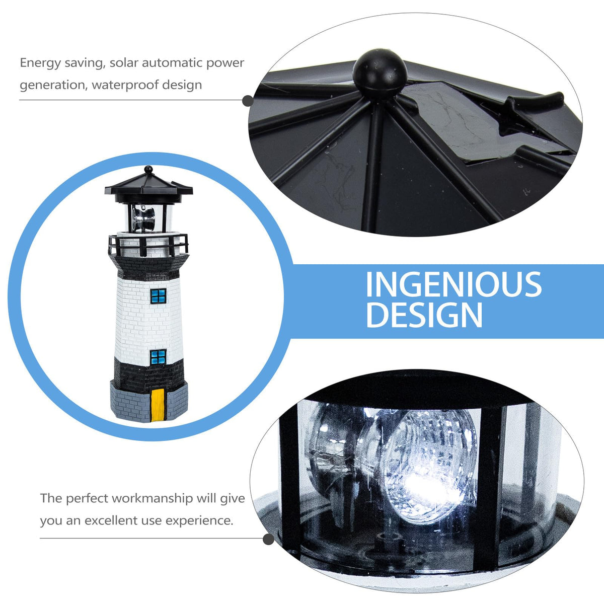 Solar Powered Lighthouse Resin LED Light B6166
