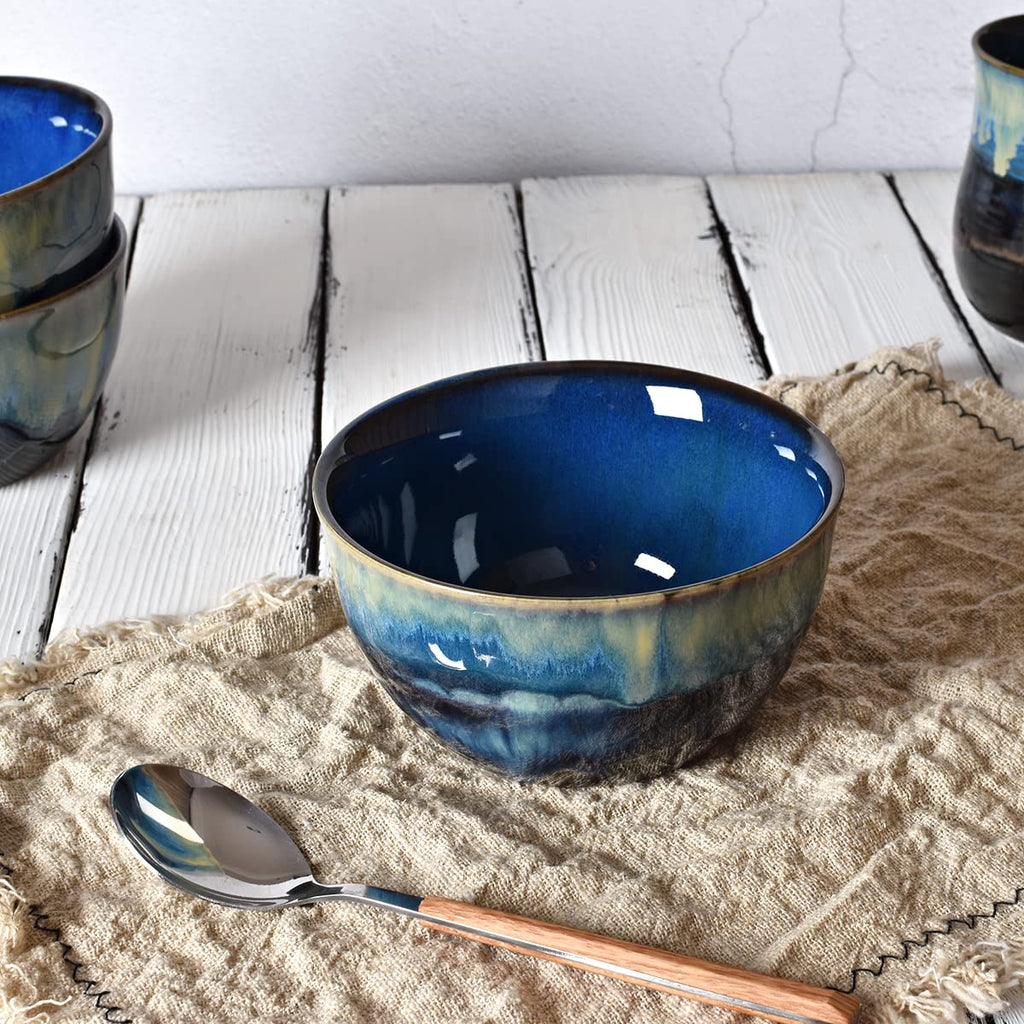 Blue Stoneware Cereal Bowls Set of 4, 26 Oz K599