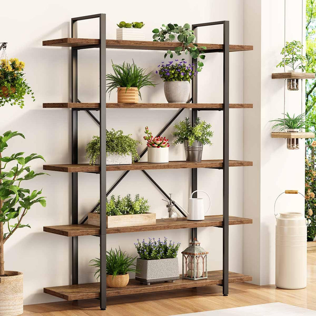 Rustic Brown 5 Shelf Wood Bookshelf K60026