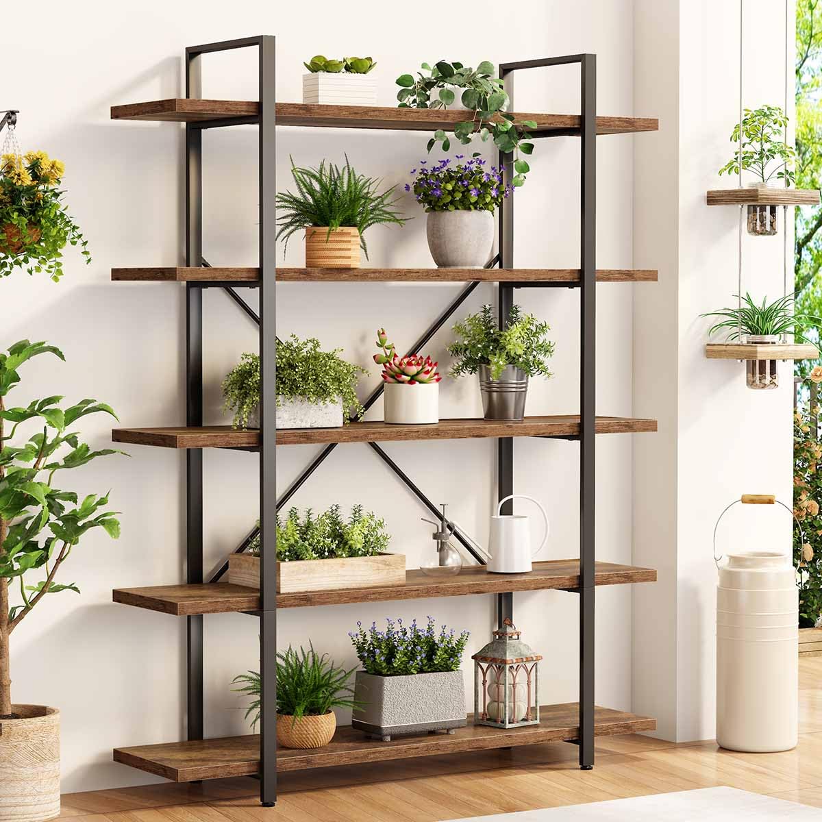 Rustic Brown 5 Shelf Wood Bookshelf K60026