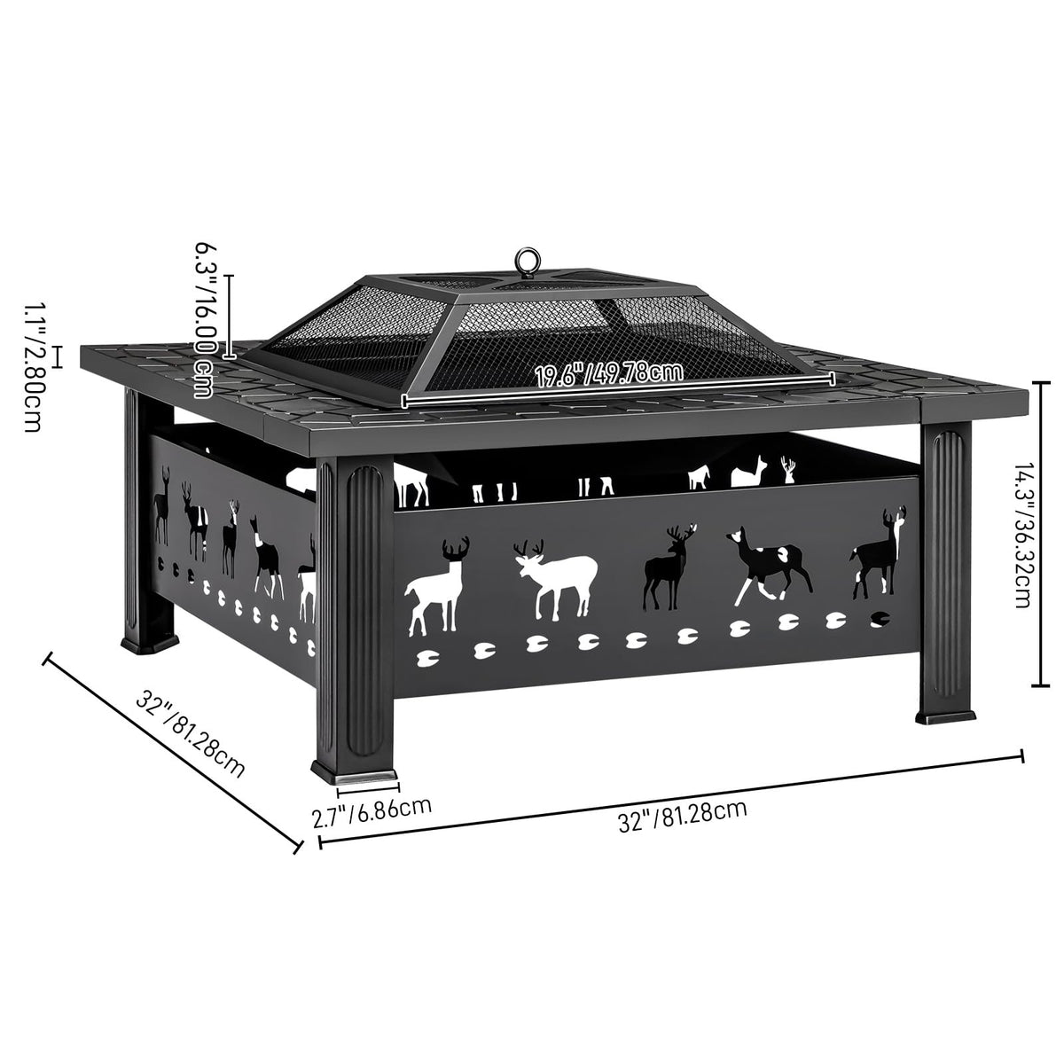 32 Inch Square Wood Burning Fire Pit Table C2440