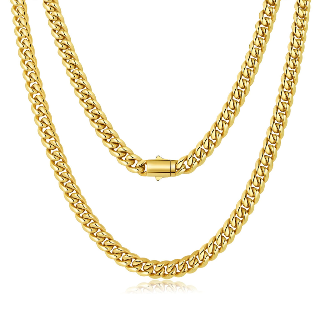 8mm Gold Cuban Link Chain 316L Stainless Steel Necklace D685210