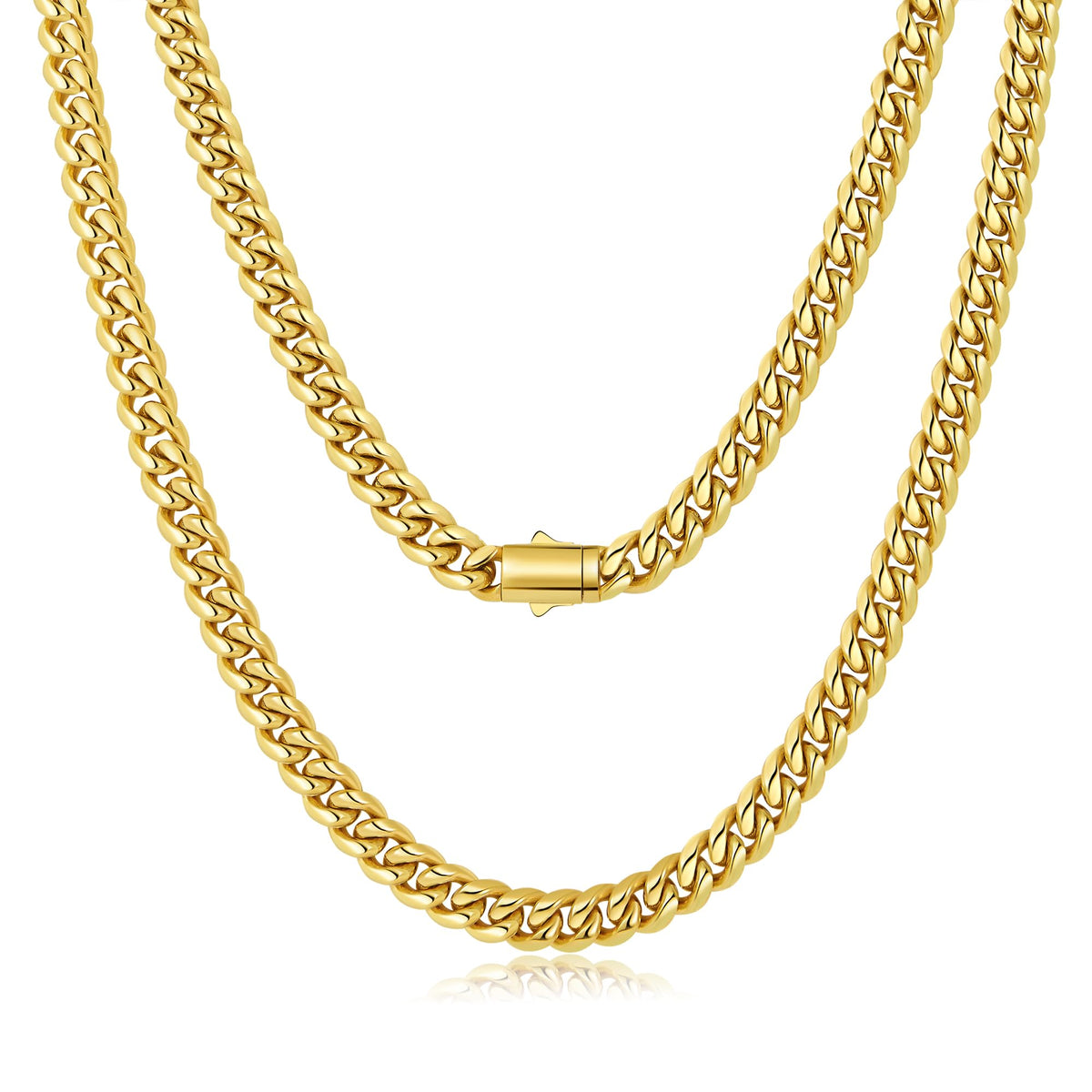 8mm Gold Cuban Link Chain 316L Stainless Steel Necklace D685210