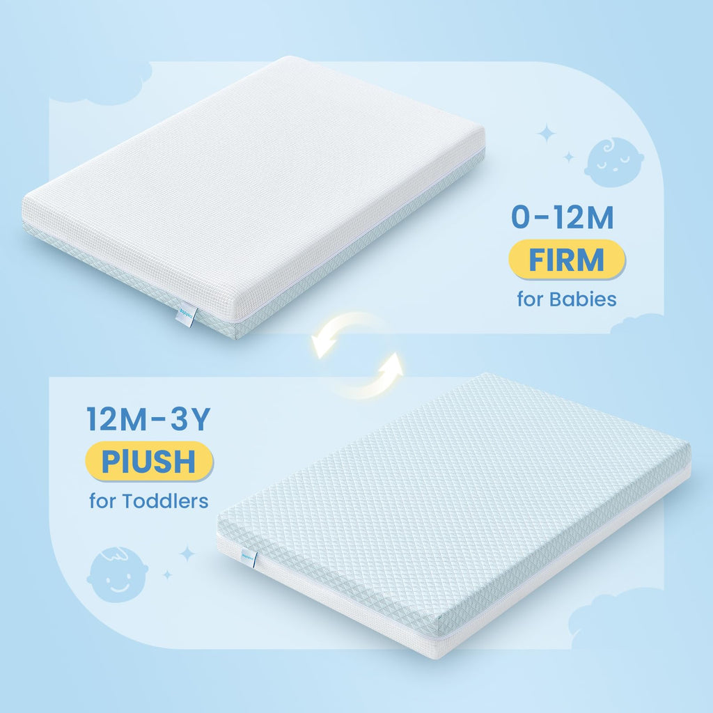 Mini Crib Mattress 38x24x4 Dual-Sided Cooling Gel Foam N25398