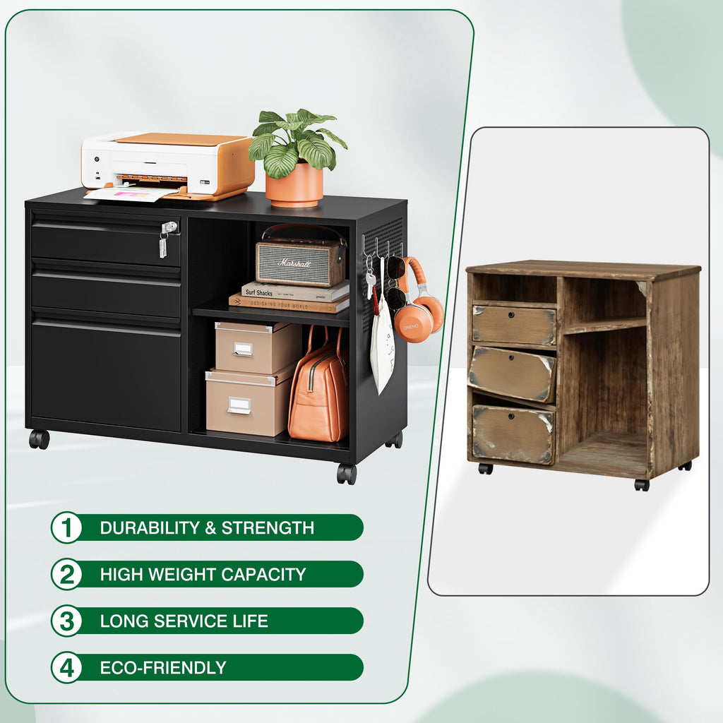 3 Drawer Metal File Cabinet with Lock and Shelves S3740