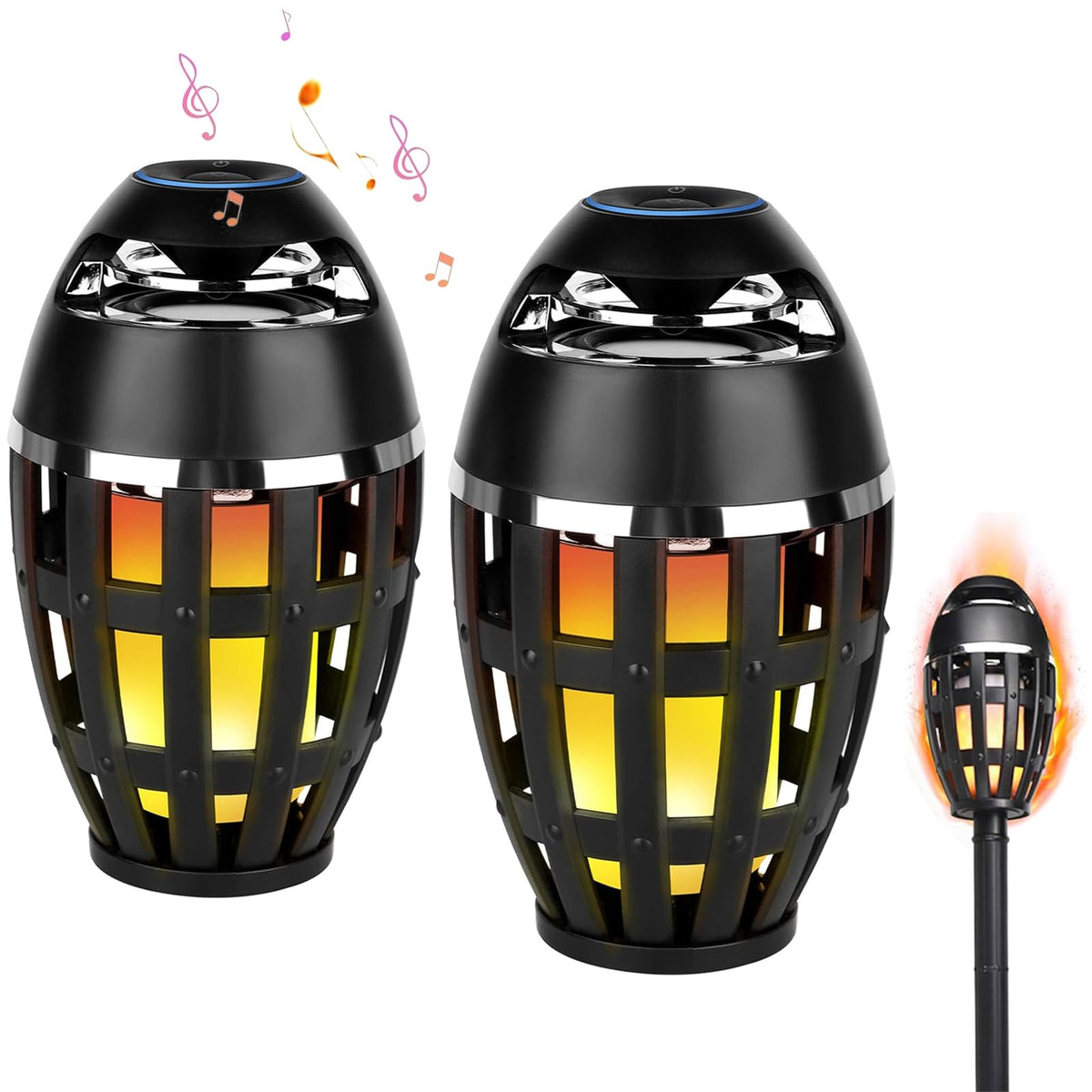 2 Pack Outdoor Bluetooth Flame Speakers with Stakes T85105