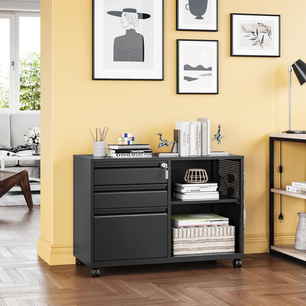 3 Drawer Metal File Cabinet with Lock and Shelves S3740