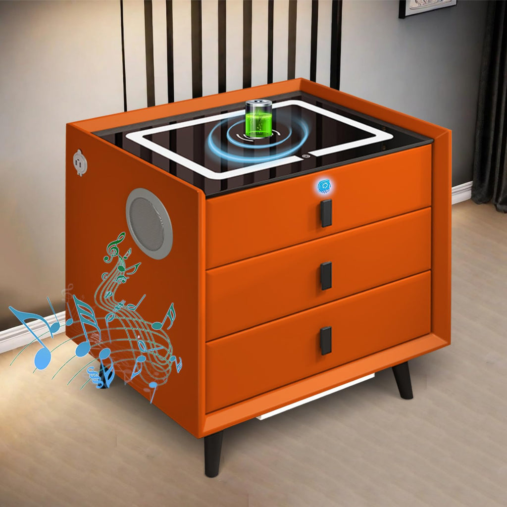 Orange 3 Drawer Nightstand with Wireless Charging and USB Port R92854