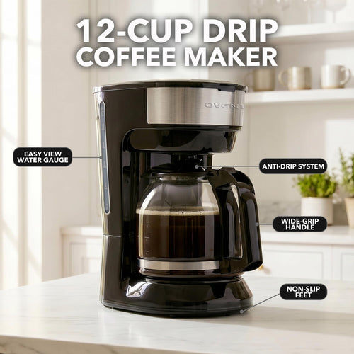 12-Cup Drip Coffee Maker with On/Off Switch, Black O428551