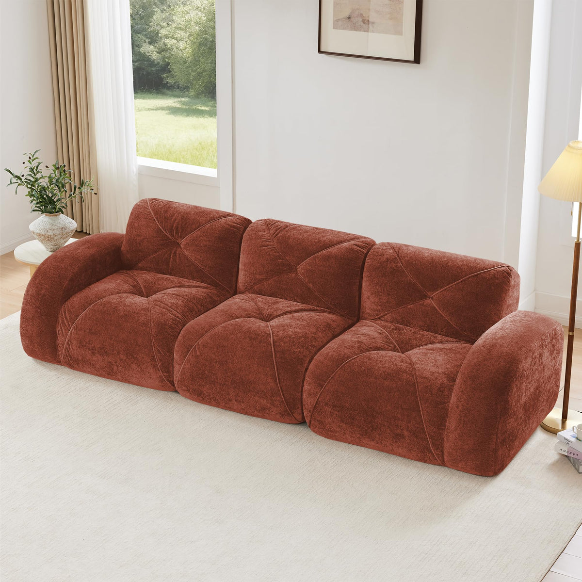 110" Orange Velvet Modular Sofa L6814