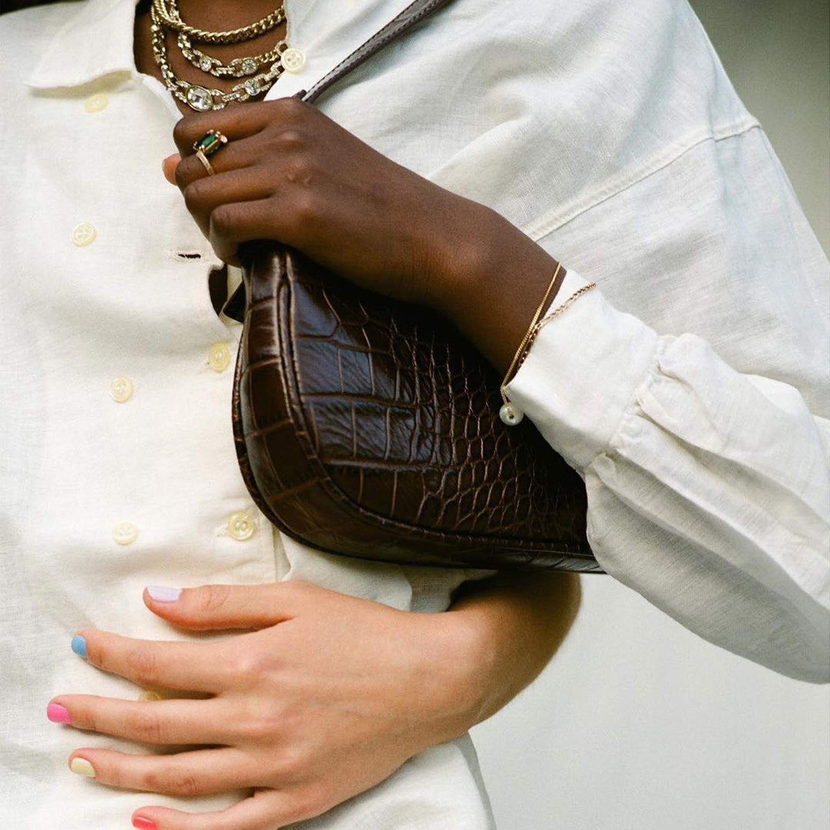 Crocodile Effect Faux Leather Clutch Shoulder Purse Handbag Y3493