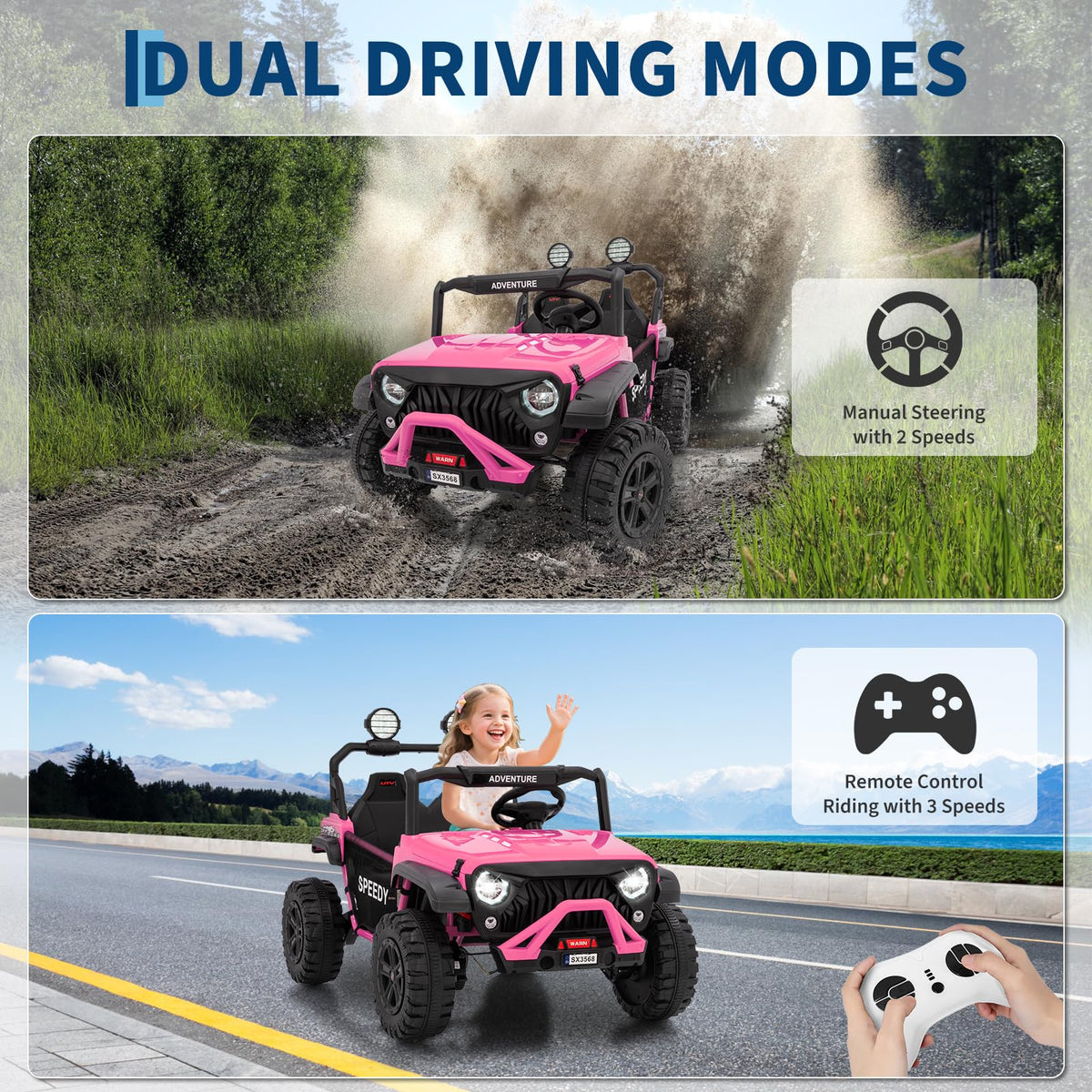 24V 4WD 2 Seater Ride on Car with Remote Control, Pink H9572