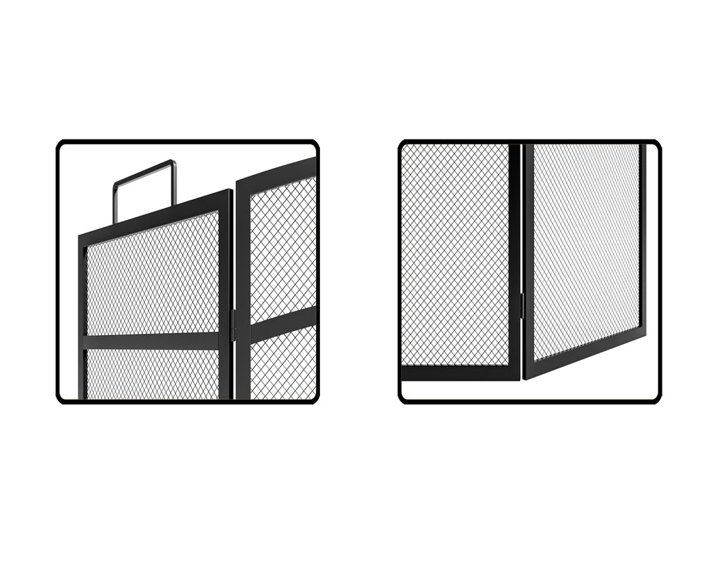 Black Foldable Wrought Metal Mesh Fireplace Screen S8124