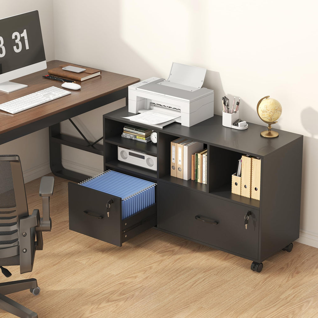 Black 2 Drawer Wood Lateral File Cabinet with Lock K900