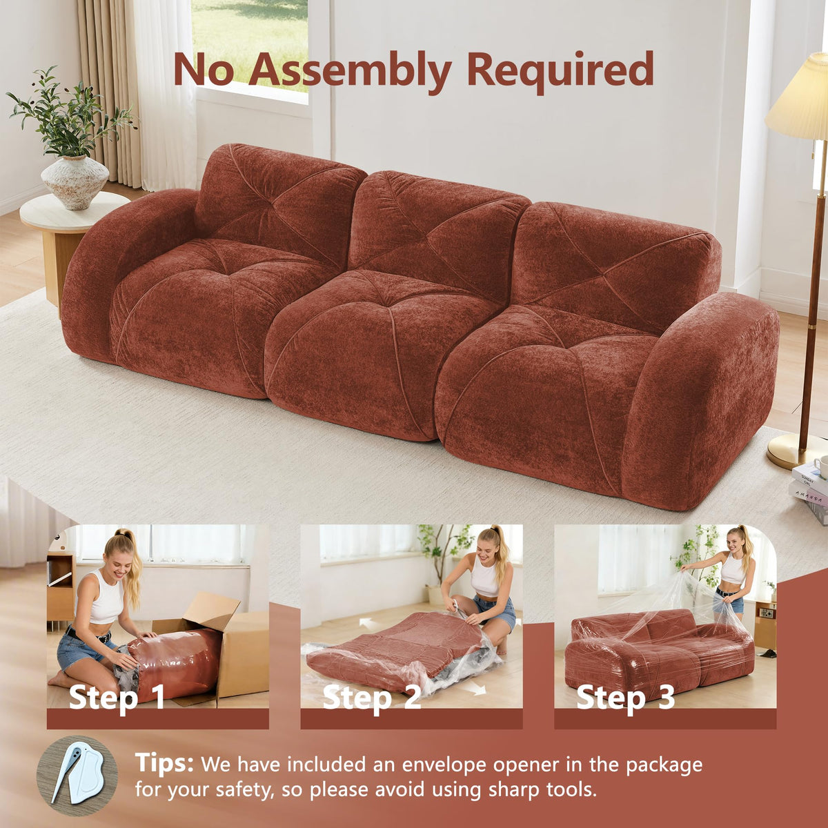 110" Orange Velvet Modular Sofa L6814