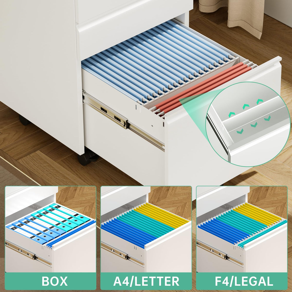 Fully Assembled 3 Drawer White Metal Rolling File Cabinet with Lock O773